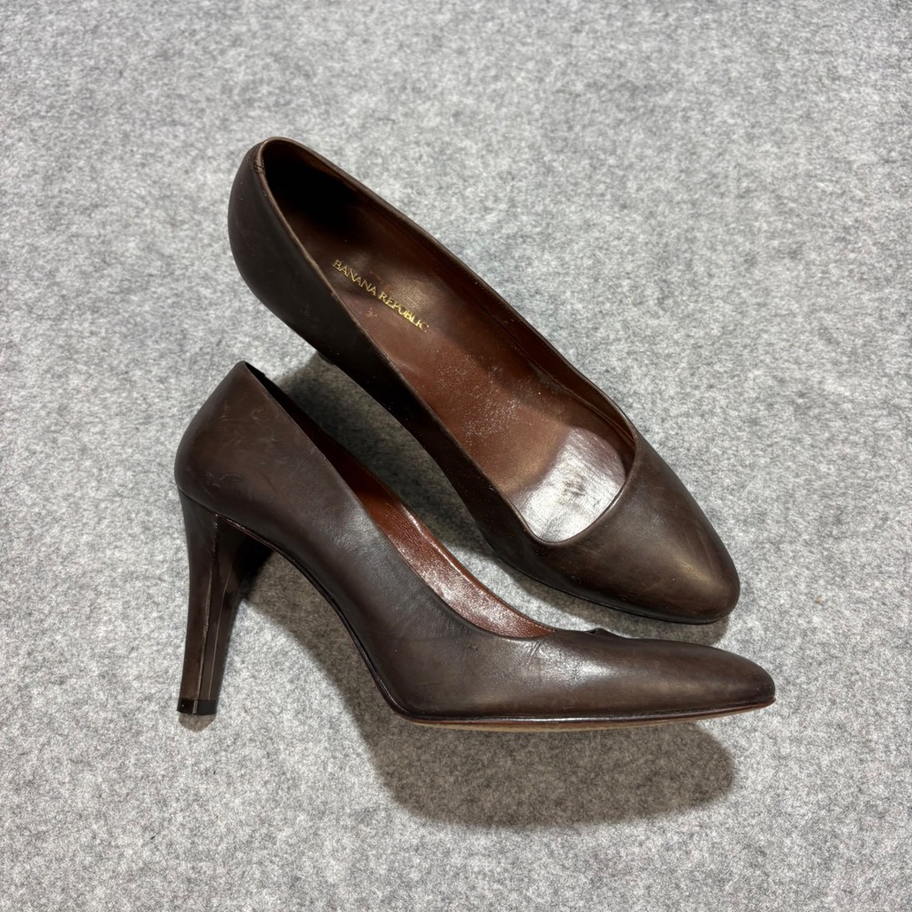 Banana Republic Womens Dark Brown Leather Pointed Toe Stiletto Heel Pumps Size 8